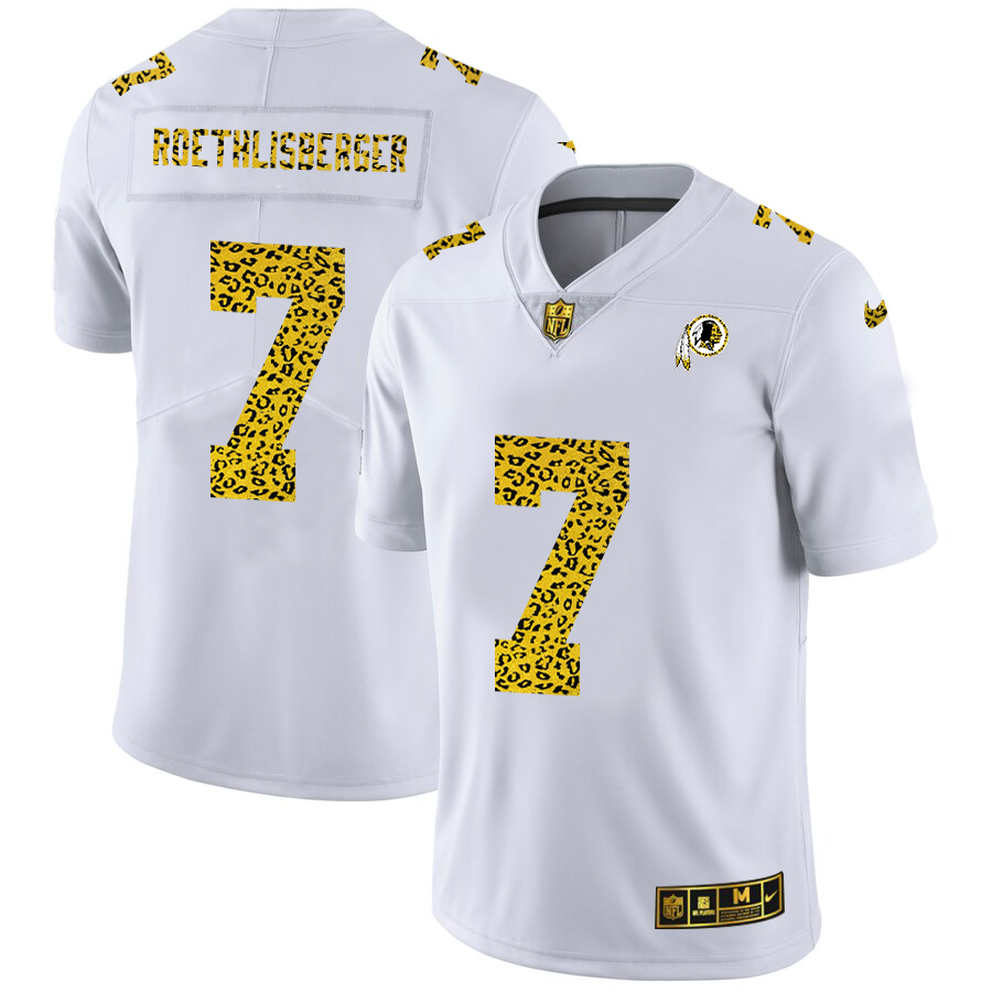 Custom Washington Redskins 7 Dwayne Haskins Jr Men Nike Flocked Leopard Print Vapor Limited NFL Jersey White